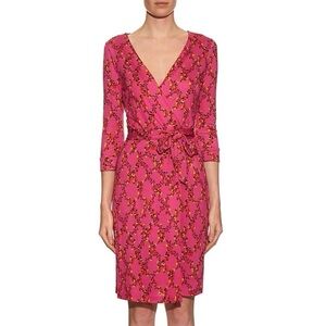 DVF Julian Pink Floral Mini Wrap Dress Sz 2
